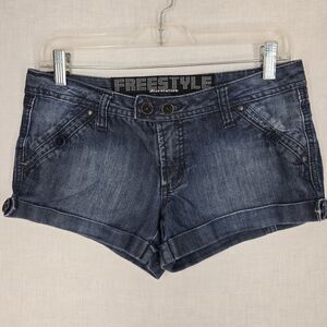 Freestyle Revolution Y2K Denim Shorts Size 5 Low Rise Cuffed Embroidered Pockets